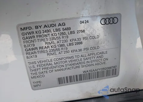 2024 Audi Q5 Premium Plus 45 из США, поврежденный, VIN WA1EAAFY2R2086767